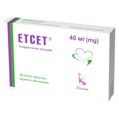 ЕТСЕТ® таблетки, вкриті оболонкою, по 40 мг по 14 таблеток у блістері, по 2 блістери у картонній упаковці